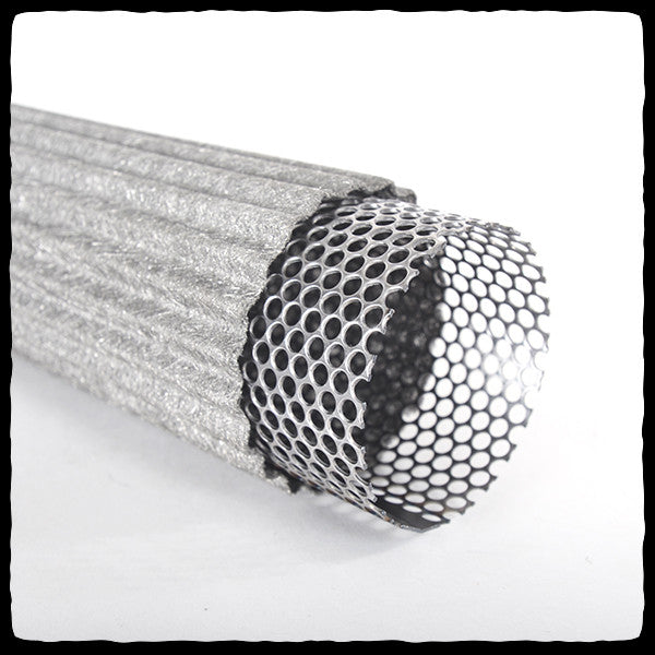 Barker's Performance Complete Muffler Repack Kit - High Temp Stainless Steel Fiber Wool Mat with Inner Core Baffle sticking out - diagonal close-up