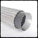 Barker's Performance Complete Muffler Repack Kit - High Temp Stainless Steel Fiber Wool Mat with Inner Core Baffle sticking out - diagonal close-up