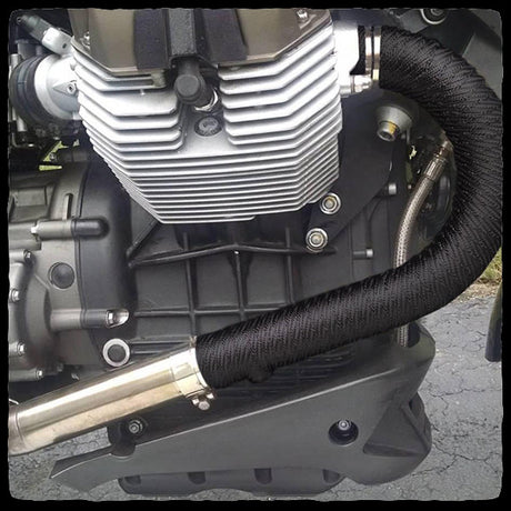 DEI Black Titanium Exhaust Wrap on bike