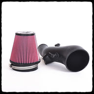 A Fuel Customs Intake System for Raptor 700, including a black plastic intake boot and a red performance air filter.