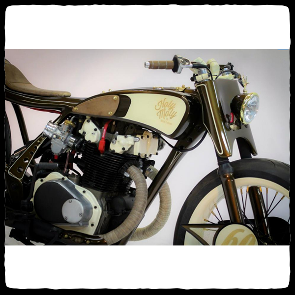 Tan DEI Exhaust Wrap on MM Customs Bike