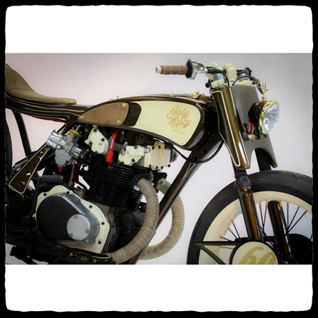 Tan DEI Exhaust Wrap on MM Customs Bike